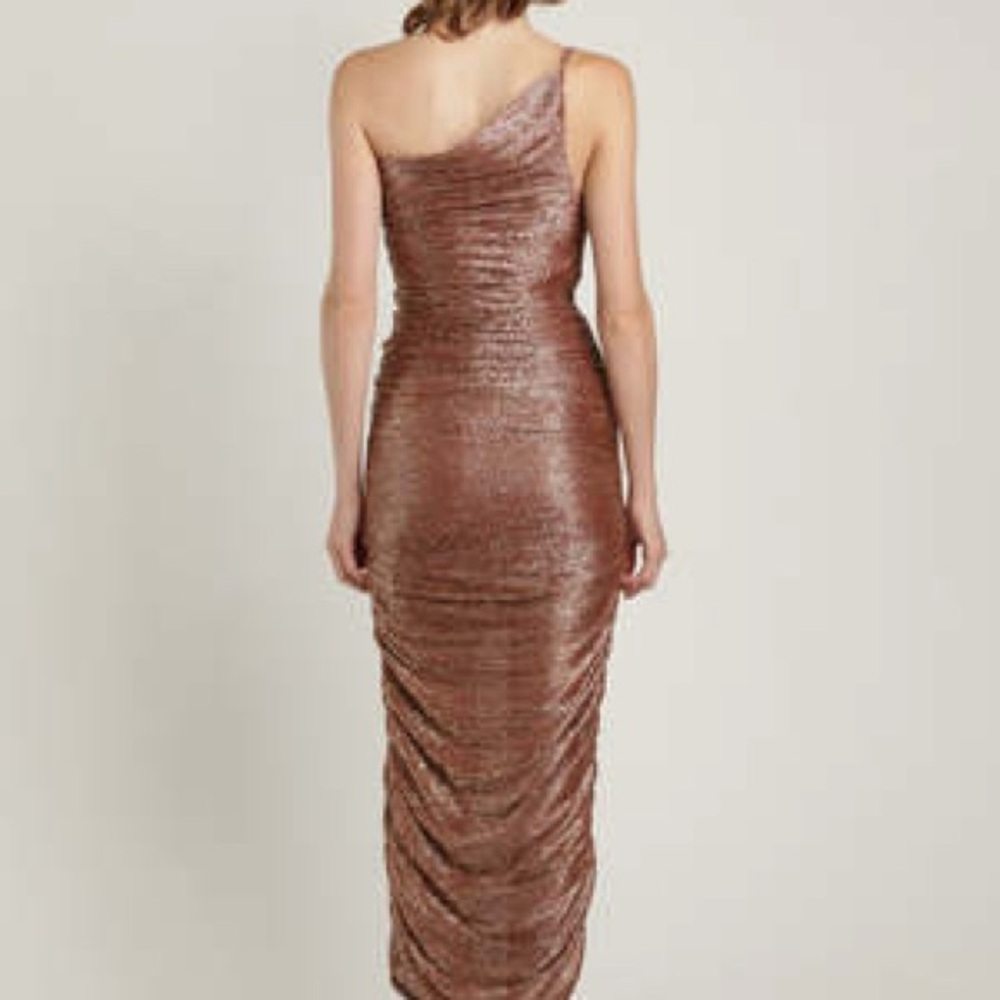 Sabina Musayev Melissa One-Shoulder Shimmering Copper Dress - Picture 3 of 5